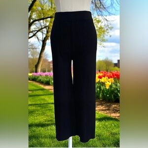 Cyrus Black Ribbed Knit Wide Leg Pants Womens M Pull On Cropped Stretch Lounge